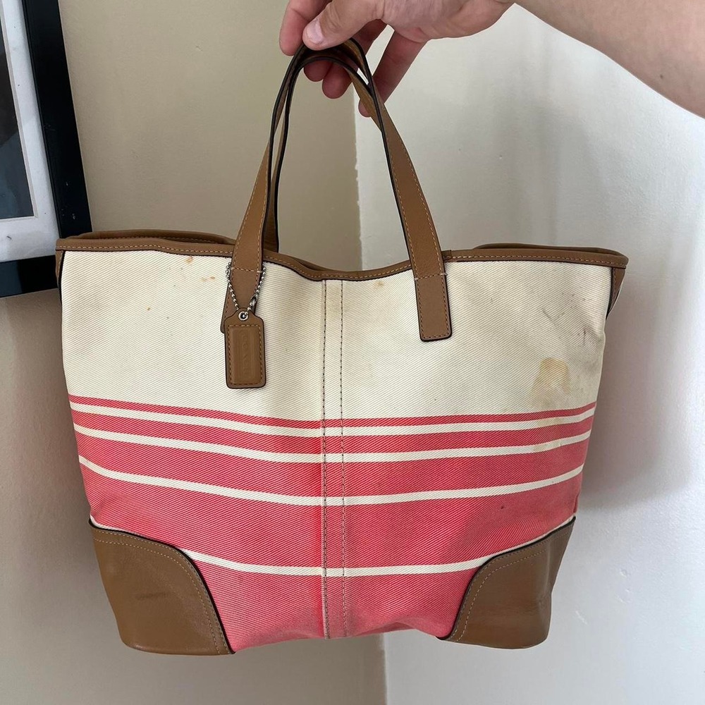Y2K 2000s Coach Hadley Variegated Coral & Beige stripped Shoulder Bag / Handbag
